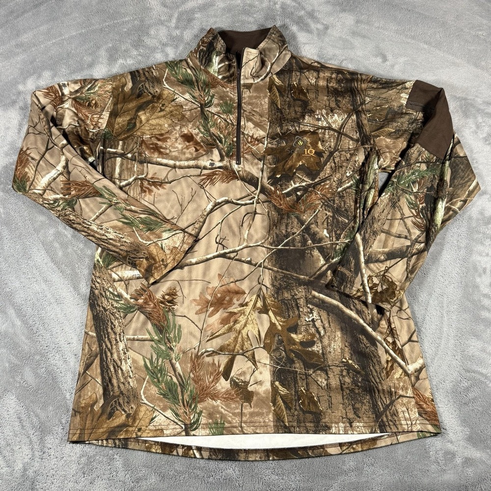 Rocky Pullover Mens Size XL Brown Camo Fleece 1/4 Zip Scent IQ Atomic Hunting